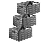 Rotho Country Cajas de almacenaje 3 x 18 L PP aspecto de ratán antracita | Cajas organizadoras, juego de 3 recipientes, aspecto de ratán, formato A4, para ordenar documentos y objetos del hogar