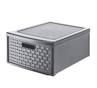 Rotho Country Cajón 19.2l con 1 cajón en look de ratán, Plástico (PP) sin BPA, antracita, groß/19.2l (45.0 x 34.0 x 20.0 cm)