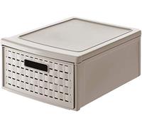 Rotho Country Cajón de 8,3 litros con un cajón en apariencia de ratán., Plástico (PP) sin BPA, capuchino, klein/8.3l (35.0 x 26.0 x 14.5 cm)