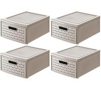 Rotho Country Cajón de 8,3 litros con un cajón en apariencia de ratán., Plástico (PP) sin BPA, capuchino, klein/8.3l (35.0 x 26.0 x 14.5 cm) (Paquete de 4)
