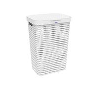 Rotho Country Cesta de lavandería de 55l con tapa en aspecto de ratán, Plástico (PP) sin BPA, blanco, 55l (42.0 x 32.2 x 57.7 cm)
