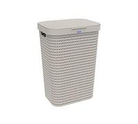 Rotho Country Cesta de lavandería de 55l con tapa en aspecto de ratán, Plástico (PP) sin BPA, capuchino, 55l (42.0 x 32.2 x 57.7 cm)