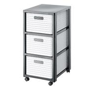 Rotho Contenedor rodante Country - 3 cajones, apariencia de ratán, blanco, PP sin BPA, 3×A4/18l