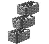 Rotho Country - Juego de 3 Cajas de almacenaje (6 L), Color Antracita | Cesta de almacenamiento con asas, modular y apilable, aspecto de ratán, fácil de limpiar, estable, juego de 3 unidades