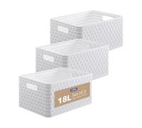 Rotho Country Juego de 3 cajas de almacenamiento de 18 litros en apariencia de ratán, Plástico (PP) sin BPA, blanco, 3 x A4/18l (36.8 x 27.8 x 19.1 cm)
