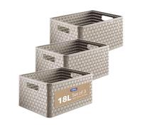 Rotho Country Juego de 3 cajas de almacenamiento de 18 litros en apariencia de ratán, Plástico (PP) sin BPA, capuchino, 3 x A4/18l (36.8 x 27.8 x 19.1 cm)