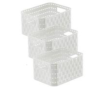 Rotho Country Juego de 3 cajas de almacenamiento de 2 litros en apariencia de ratán., Plástico (PP) sin BPA, blanco, 3 x A6/2 L (18.3 x 13.7 x 9.8 cm)