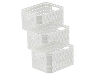 Rotho Country Juego de 3 cajas de almacenamiento de 2 litros en apariencia de ratán., Plástico (PP) sin BPA, blanco, 3 x A6/2 L (18.3 x 13.7 x 9.8 cm)