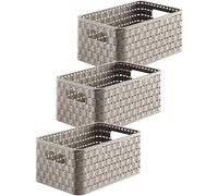 Rotho Country Juego de 3 cajas de almacenamiento de 6 litros en apariencia de ratán., Plástico (PP) sin BPA, capuchino, 3 x A5/6l (28.0 x 18.5 x 12.6 cm)
