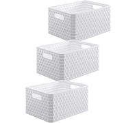Rotho Country Juego de 3 cajas de almacenamiento de 6 litros en apariencia de ratán., Plástico (PP) sin BPA, blanco, 3 x A5/6l (28.0 x 18.5 x 12.6 cm)