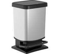 Rotho Cubo de basura Paso de 20 litros con tapa, plástico (PP) sin BPA, plata metalizada, 20 litros (29,3 x 26,6 x 45,7 cm)