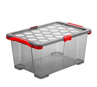 Rotho Evo Total Protection, Caja de almacenamiento 44l con tapa, Plástico PP sin BPA, antracita, rojo, 44l 59.0 x 39.5 x 28.0 cm