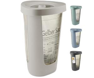 Rotho Fabu Soporte para bolsas de basura Bolsa amarilla con tapa, Plástico (PP reciclado), capuchino, (40.0 x 40.0 x 62.1 cm)