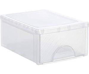 Rotho Frontbox Cajonera Apilable, Organizador de Cajones Transparente | Caja de plástico sin BPA de 35 x 26 x 14 cm fabricada en Suiza, ideal para escritorio, baño y cocina