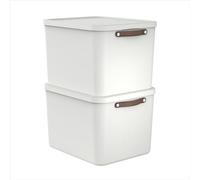 Rotho Maloja - Caja de almacenaje con tapa, juego de 2 cajas de almacenamiento de 55 l con asas, 53,5 x 40 x 34 cm, color blanco