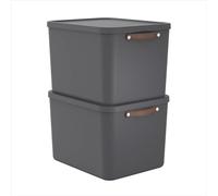 Rotho Maloja Caja de almacenamiento, juego de 2 unidades de 55 l con tapa, 53,5 x 40 x 34 cm (largo x ancho x alto) (antracita)