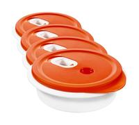 Rotho Micro Clever Platos de microondas 1l con tapa y válvula, Plástico (PP) sin BPA, rojo/blanco, 1l (20.0 x 20.0 x 6.5 cm) (Paquete de 4)