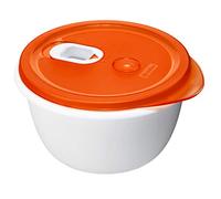 Rotho Micro Clever Tazón de microondas de 1.6l con tapa y válvula, Plástico (PP) sin BPA, rojo/blanco, 1.6l (19.0 x 19.0 x 10.5 cm)