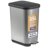 Rotho Orbe Cubo de Basura 35 l con Pedal, Papelera de Cocina de Plástico