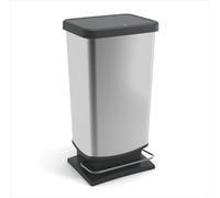 Rotho Paso - Cubo de Basura con Pedal (40 L), Color Plateado