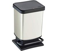 Rotho Paso, Cubo de basura de 20l con pedal y tapa, Plástico PP sin BPA, blanco metálico, 20l 29.3 x 26.6 x 45.7 cm