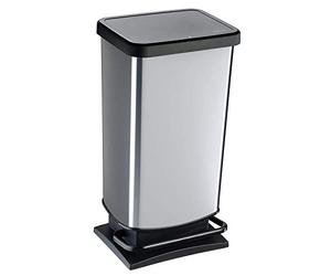 Rotho Paso, Cubo de basura de 40l con pedal y tapa, Plástico PP sin BPA, plata metálica, 40l 35.3 x 29.5 x 67.6 cm