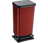 Rotho Paso, Cubo de basura de 40l con pedal y tapa, Plástico PP sin BPA, rojo metálico, 40l 35.3 x 29.5 x 67.6 cm