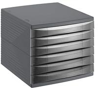 Rotho Quadra Cajón / caja de oficina con 6 cajones, Plástico (PS) sin BPA, gris, (36.5 x 28.0 x 25.0 cm)