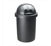 Rotho Roll Bob - Cubo de Basura Redondo de 30 L con Tapa, Plástico (PP) sin BPA, Negro, 30 L (35.5 x 35.5 x 59.5 cm)