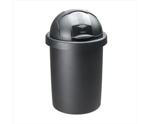Rotho Roll Bob - Cubo de Basura Redondo de 30 L con Tapa, Plástico (PP) sin BPA, Negro, 30 L (35.5 x 35.5 x 59.5 cm)