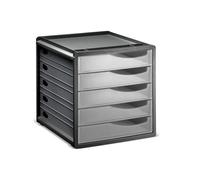 Rotho Spacemaker - Cajón/Caja de Oficina con 5 Cajones, Plástico (PS) sin BPA, Transparente/Negro, 33.5 x 28.5 x 32.0 cm
