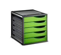 Rotho Spacemaker - Cajón/Caja de Oficina con 5 Cajones, Plástico (PS) sin BPA, Verde/Negro, 33.5 x 28.5 x 32.0 cm