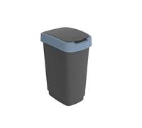 Rotho Twist Cesta de basura con tapa Cubo de basura para la separación de residuos sin BPA (Negro/Azul oscuro)