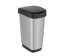 Rotho Cubo de basura Twist 50 L con tapa, plástico PP sin BPA, negro/gris plateado