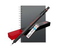 rOtring 500 portaminas de 0,7 mm, barril negro, incluye cuaderno en espiral A5 + 12 minas HB, juego de regalo de lápiz de dibujo ligero, herramienta de artista y diseñador