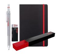 rOtring 600 3 en 1 Lápiz Mecánico y Bolígrafo Multicolor + Cuaderno | Puntas de Bolígrafo Negro y Rojo y 1 Punta de Lápiz Mecánico (0,5 mm) | Barril de Metal Plateado