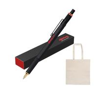 rOtring 800 bolígrafos, grosor de trazo medio (medio), portaminas de metal premium con mecanismo de giro y clic, vástago hexagonal, negro mate + bolsa de algodón