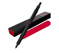 rOtring Bolígrafo de gel 600 y estuche de terciopelo, 0,55 mm, tinta negra, bolígrafo de cuerpo de metal negro, agarre estriado antideslizante y barril hexagonal, recargable