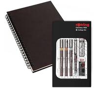 rOtring Isograph S0699390-3 - Juego de bolígrafos técnicos (0,20 mm, 0,40 mm, 0,60 mm) y portaminas (0,5 mm), accesorios con cuaderno negro