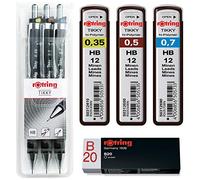 Rotring - Minas, lote de 3 envases Tikky con códigos 0,35 / 0,5 / 0,7 mm, 3er Set mit Minen und Radierer, 1