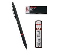 rOtring Rapid Pro - Lápiz Rapid Pro de 0,5 mm, color negro, juego de recambios de minas de alto polímero, 0,5 mm, HB y borrador B20