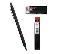 rOtring Rapid Pro - Rotulador mecánico HB 2,0 mm plomo, negro mate, barril de metal completo, 12 recargas Tikky | Borrador B20