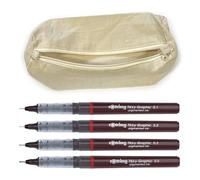 rOtring Tikky Graphic - Juego de 4 puntas de tinta negra (0,1, 0,2, 0,3, 0,5 mm) + estuche de algodón ecológico, impermeable, pigmentado, duradero