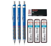 rOtring Tikky - Juego de portaminas | HB 0,70 mm | Barril azul | Recambios y borrador