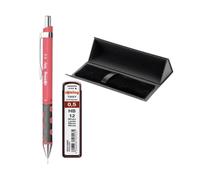 rOtring Tikky - Portaminas de 0,5 mm, color rosa té, coral, recargable, agarre cómodo, incluye 12 minas HB y estuche triangular con cierre magnético, elegante material escolar y de oficina