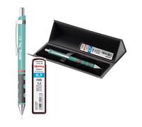 rOtring Tikky - Portaminas de 0,7 mm, color azul mar, recargable, agarre cómodo, incluye 12 minas HB y funda triangular con cierre magnético, elegantes suministros escolares y de oficina