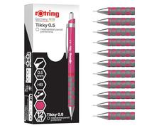 rOtring Tikky Portaminas | Mina HB0,5 mm | Cuerpo magenta (rosa) | Ligero con agarre de goma | 12 piezas