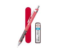 rOtring Tikky - Portaminas pastel de 0,7 mm, color rosa té, incluye 12 minas HB y bolsa de terciopelo rojo, agarre cómodo, recargable, suministros escolares y de oficina