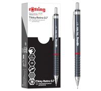 rOtring Tikky Retro Portaminas | 2B 0,7 mm | Cuerpo gris | Cómodo agarre ondulado | 12 unidades