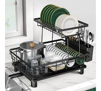Rottogoon Escurreplatos Grande de Acero Inoxidable de 2 Niveles para encimera de Cocina, escurridor de Platos Duradero con Soporte para Utensilios de Drenaje para Varios Utensilios de Cocina, Color